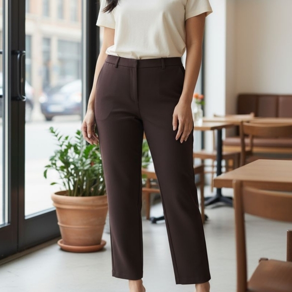 J. Crew Martie Slim Cropped Pants Trousers Side Zip Women Brown Size 16T - Picture 1 of 7